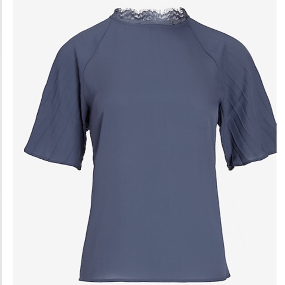 Lace Mock Neck Pleated Sleeve Top